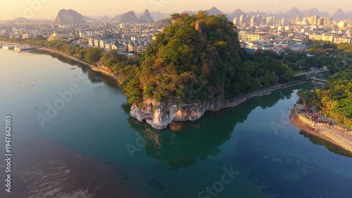 Aerial view of Elephant Trunk Hill and Xiangshan Scenic Area, Guilin, China