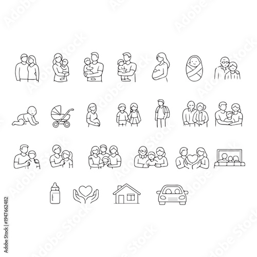 Family and parenting line icon set Vector