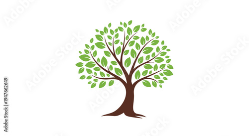 Stylized green leafy tree with a brown trunk representing growth nature environmental conservation and sustainable living for eco friendly projects.