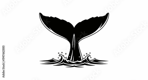 Majestic whale tail emerging from the ocean surface, creating a powerful splash, symbolizing marine life, freedom, and the wild beauty of the deep blue sea