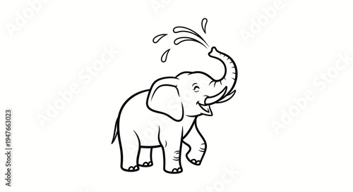 Delightful cartoon elephant joyfully spraying water from its trunk, creating a cheerful and refreshing splash for a playful summer mood