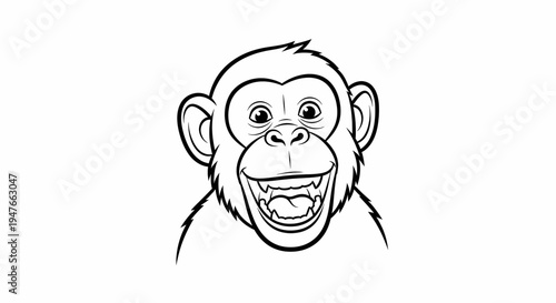 Close-up cartoon illustration of a happy, grinning chimpanzee face, perfect for playful and engaging designs