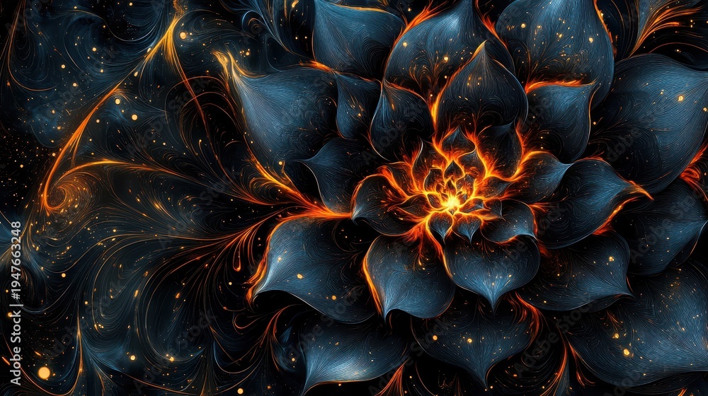 Obraz premium Flower ignited with central flame blossom holds burning inferno within flower ignited