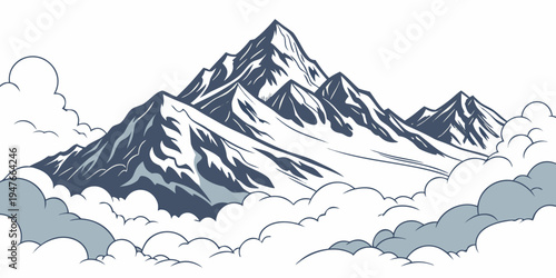 A mountain range with snow and clouds Vector