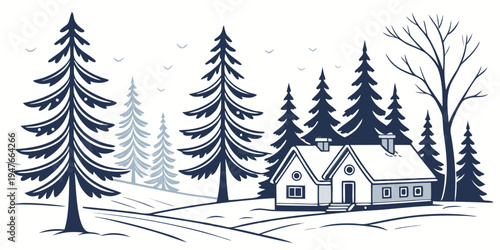 A house in the woods on a snowy winter day Vector