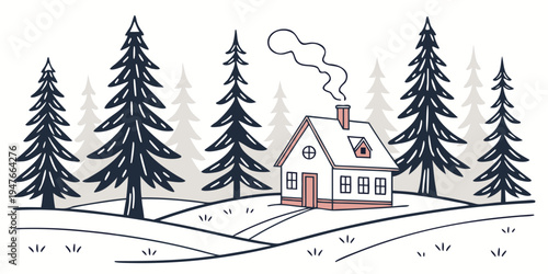 A house in the woods on a snowy day Vector
