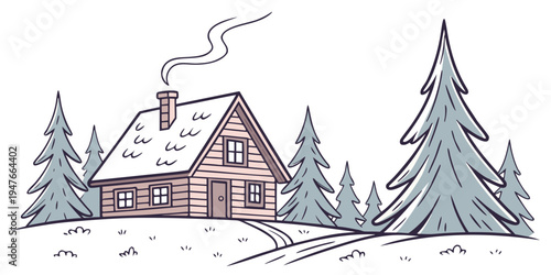 A house in the woods with snow on the roof Vector