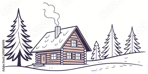 A house in the woods with snow on the roof Vector