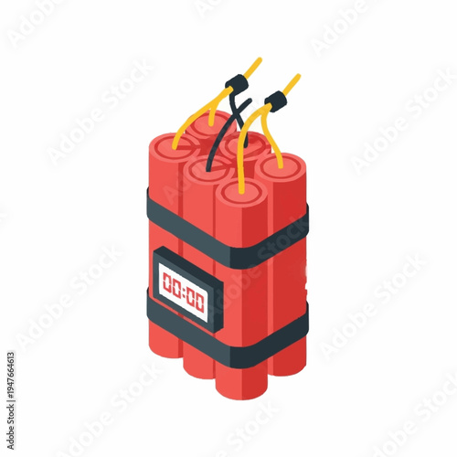 Isometric dynamite sticks with timer, ready to explode.
