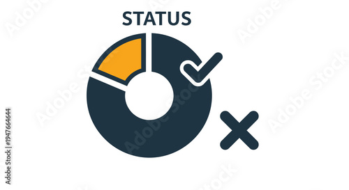 Data visualization with a pie chart checkmark and cross silhouette