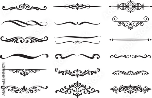 Collection of elegant black ornamental design elements vector set