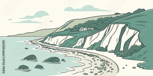 A scenic cliffside by the ocean with a winding road Vector