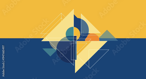 Abstract geometric shapes in blue and yellow a striking silhouette