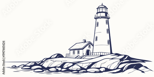 A lighthouse on a rocky coastline Vector