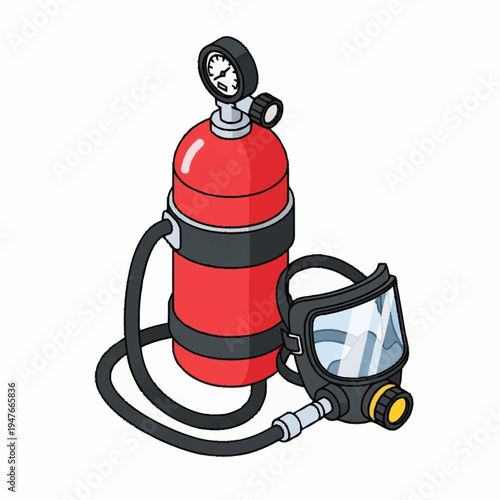 Isometric illustration of a self-contained breathing apparatus (SCBA).