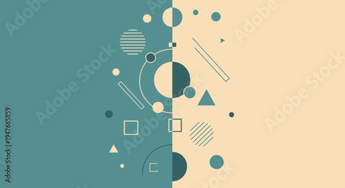 Abstract geometric shapes in teal and beige a striking silhouette