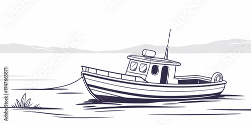 A small boat floating on calm water Vector