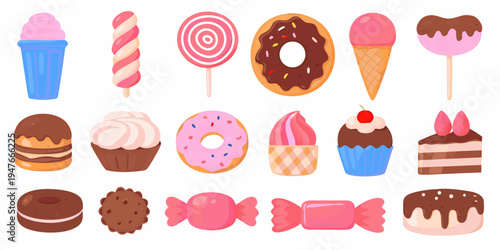 Colorful assortment of various sweet treats and desserts displayed together