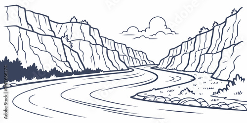 A river flowing through a mountainous landscape Vector