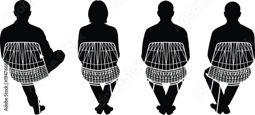 Traditional djembe drum players silhouette vector set African percussion musicians sitting performance rhythm culture music instrument illustration collection
