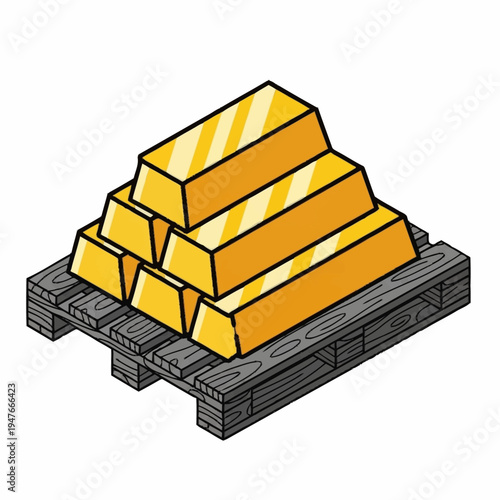 Illustration of gold bars stacked on a wooden pallet, representing wealth and investment.