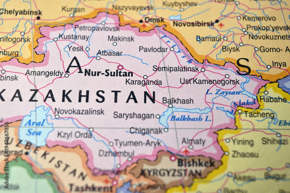 Naklejka premium Defocused Map Background Highlighting Karaganda Geography and Travel Concept