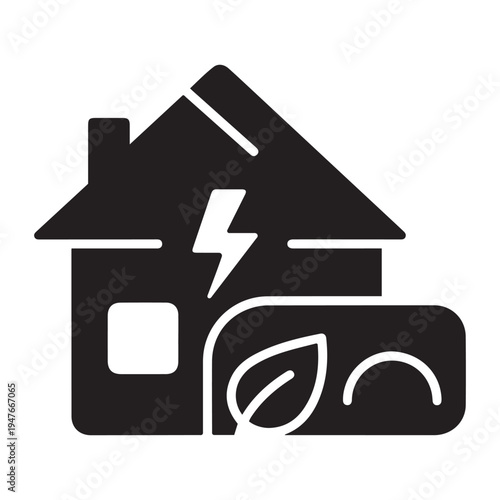Eco-friendly smart home icon with lightning bolt and leaf with eco tech with eco house with eco design with eco system