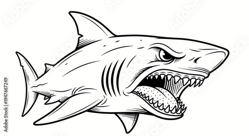 Fierce Great White Shark Illustration - A Close-Up of an Aggressive Marine Predator