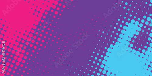 Vibrant Halftone Dot Pattern Background with Pink and Blue Splashes.