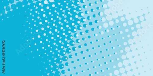 Abstract blue and cyan halftone dot pattern background.