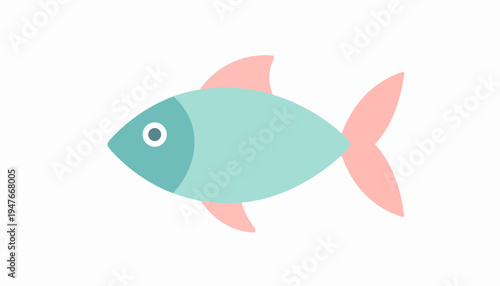 A simple, cartoon-style illustration of a light blue fish with pink fins on a white background.
