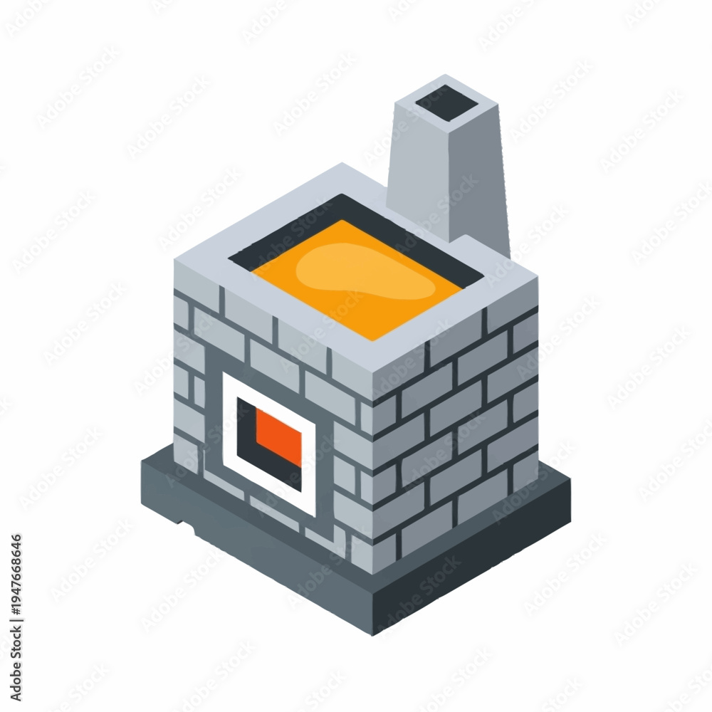 Fototapeta premium Isometric illustration of a brick furnace with molten metal inside.