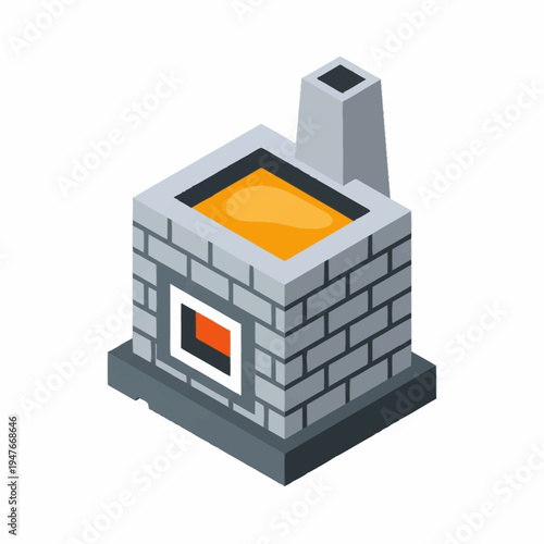 Isometric illustration of a brick furnace with molten metal inside.
