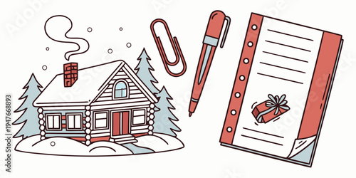 A house with a chimney and a piece of paper Vector