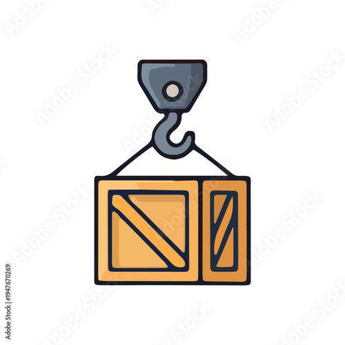 Crane Lifting Wooden Crate Icon