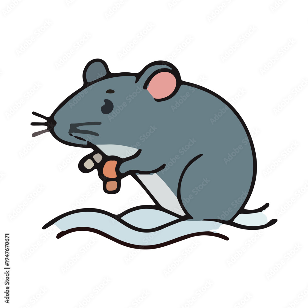 Obraz premium Cute Cartoon Rat Eating Food