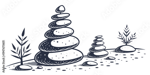 A stack of stones and plants on the ground Vector