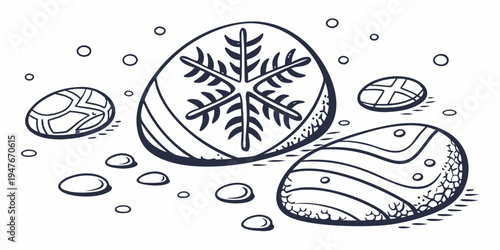 A drawing of rocks with a snowflake on one Vector