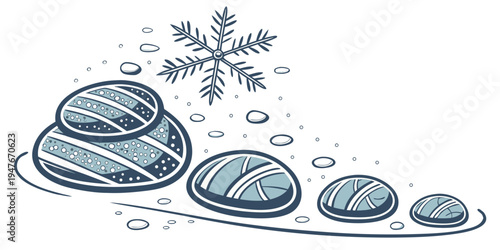 A stack of ice hockey pucks with a snowflake Vector