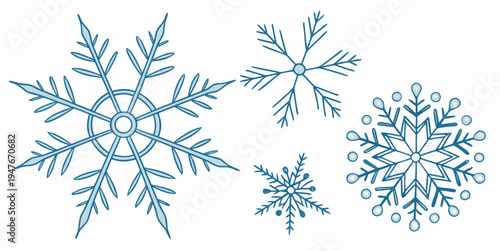 Four blue snowflakes on a white background Vector