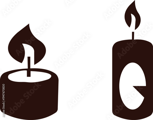 Set candle silhouettes for religion commemorative and party icon. Vector Black linear or flat symbol collection isolated on transparent background. Editable stroke some melted sets,