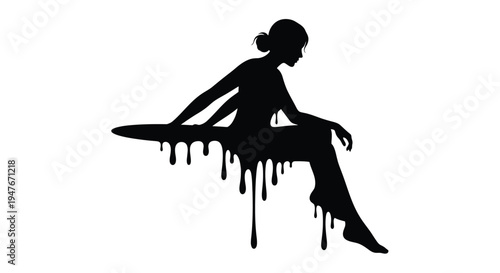 A silhouetted woman appears to melt into a dripping dark form