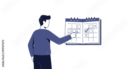 Man pointing at a calendar with marked dates planning schedule