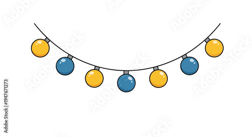 String lights with alternating yellow and blue spherical bulbs