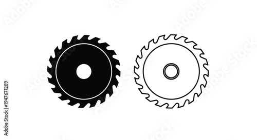 Two circular saw blades one solid black and one outlined