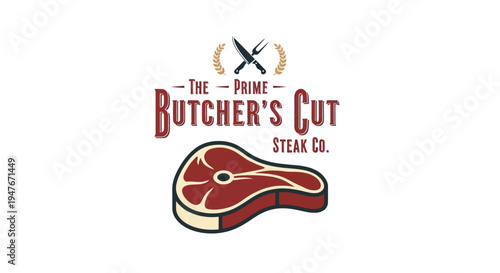 The prime butcher s cut steak company logo with a marbled steak image