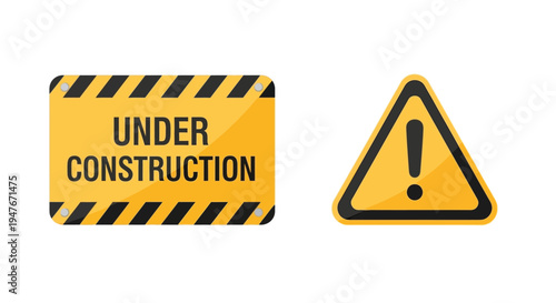 Yellow warning signs indicate an area under construction and potential hazard