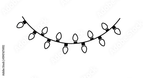 A simple black and white illustration of a string of christmas lights