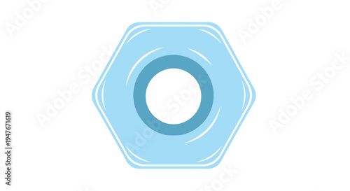 A light blue hexagonal nut illustration with a central threaded hole