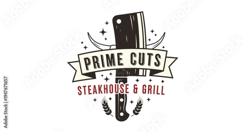 Prime cuts steakhouse and grill logo with butcher cleaver imagery